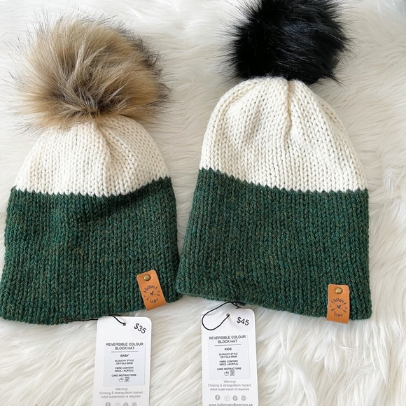 Baby Green Cream Knitted Toque, Beanie, Pompom hat, mommy and me, baby hat - Picture 3 of 10